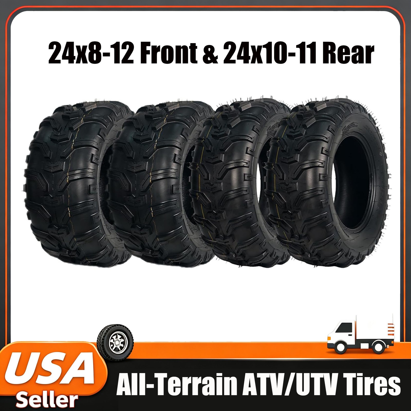 Set of 4 24x8-12 Front & 24x10-11 Rear ATV Tires 4PR All Trail Tubeless Set of 4 24x8-12 Front & 24x10-11 Rear ATV Tires 4PR All Trail Tubeless