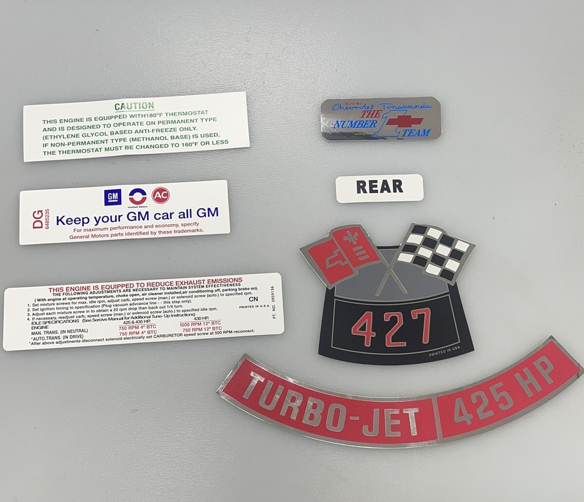 7 decals kit 69 Camaro YENKO Decals Engine Air Cleaner Valve Covers more 427 425