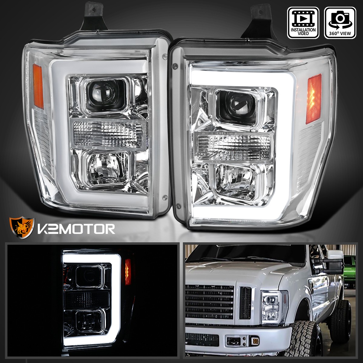 Fits 2008-2010 F250 F350 F450 F550 Superduty LED Bar Projector Headlights Lamps Fits 2008-2010 F250 F350 F450 F550 Superduty LED Bar Projector Headlights Lamps