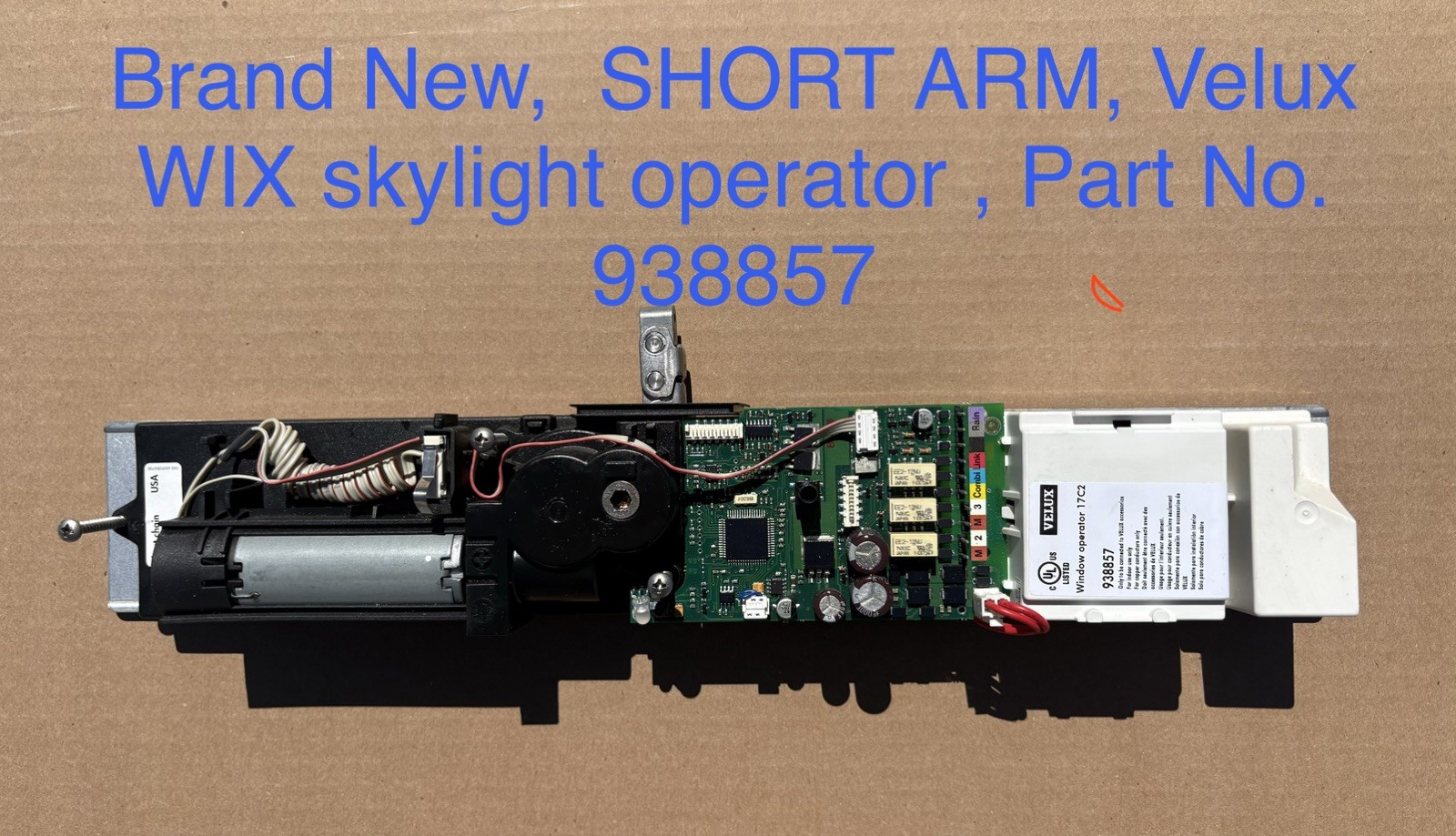 Vintage skylight parts: Brand new SHORT ARM Velux WIX motor #938857 Vintage skylight parts: Brand new SHORT ARM Velux WIX motor #938857