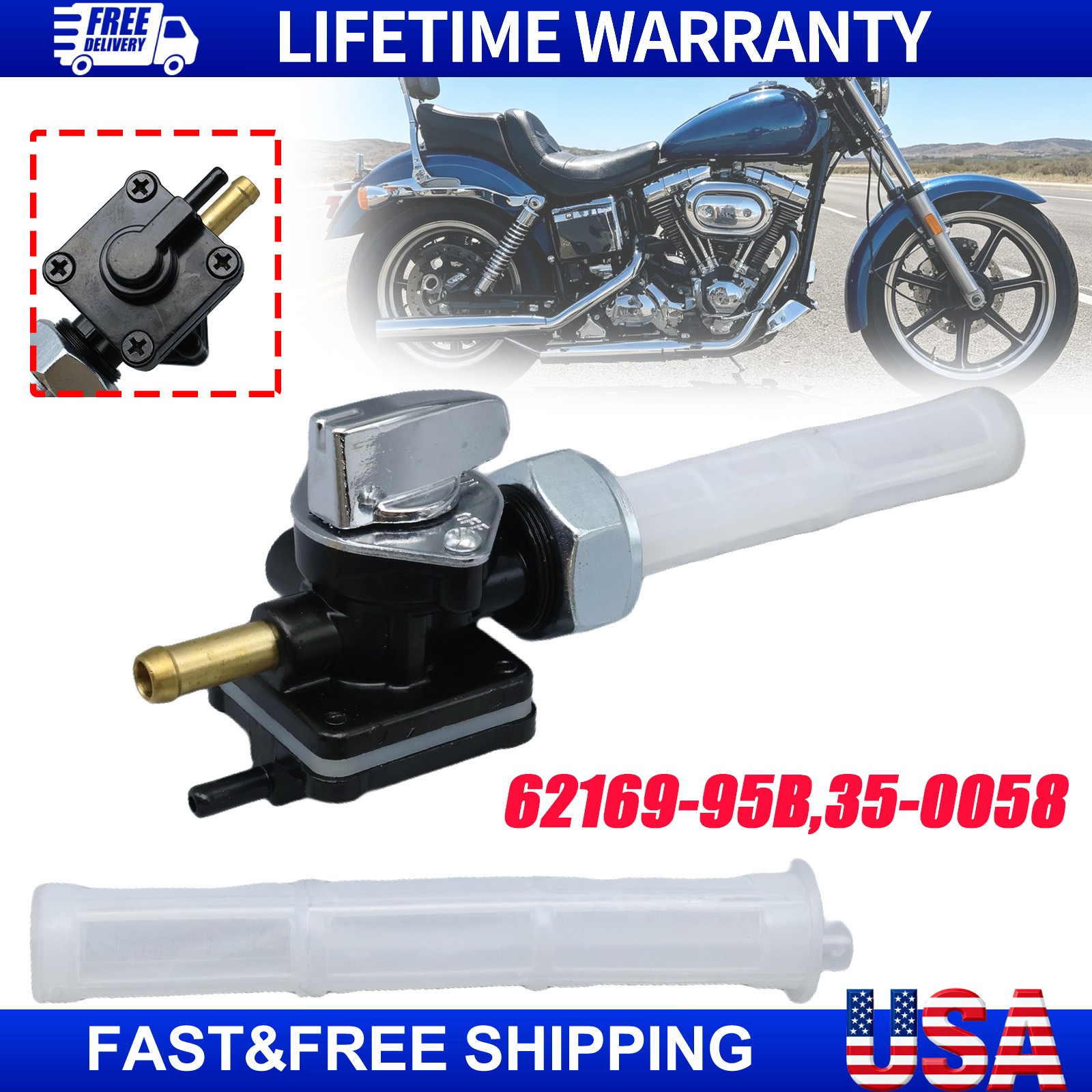 Fits 1995-2006 Harley Davidson Sportster Fuel Valve Vacuum Petcock 62169-95B
