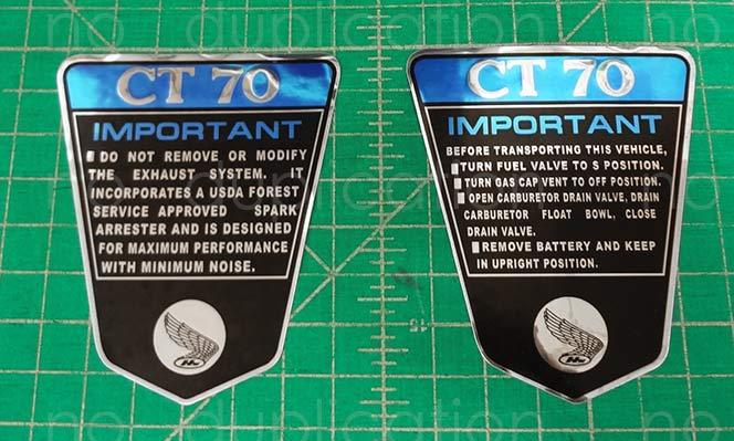 1972 72\' CT70 K1 minibike Chrome Badges CT-70 decals, stickers, autocollants