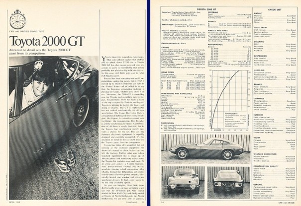 1968 Toyota 2000GT Road Test Original Review Report Print Car Article K57