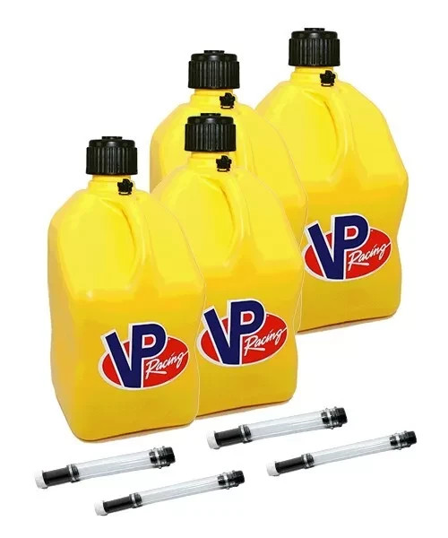 VP Racing 4 Pack Yellow 5 Gallon Square Utility Jug / 4 Fill Hoses VP Racing 4 Pack Yellow 5 Gallon Square Utility Jug / 4 Fill Hoses