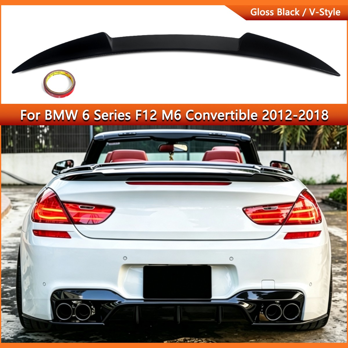 Fit 12-18 BMW F12 6 Series M6 Convertible V-Style Trunk Spoiler Wing Gloss Black