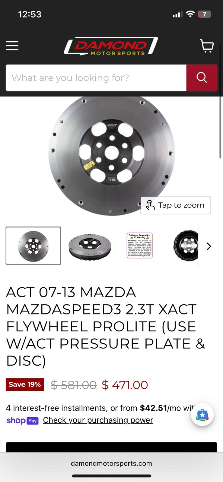 ACT 600521 for 07-13 Mazda Mazdaspeed3 2.3T X Flywheel Prolite (Use W/ Pressure