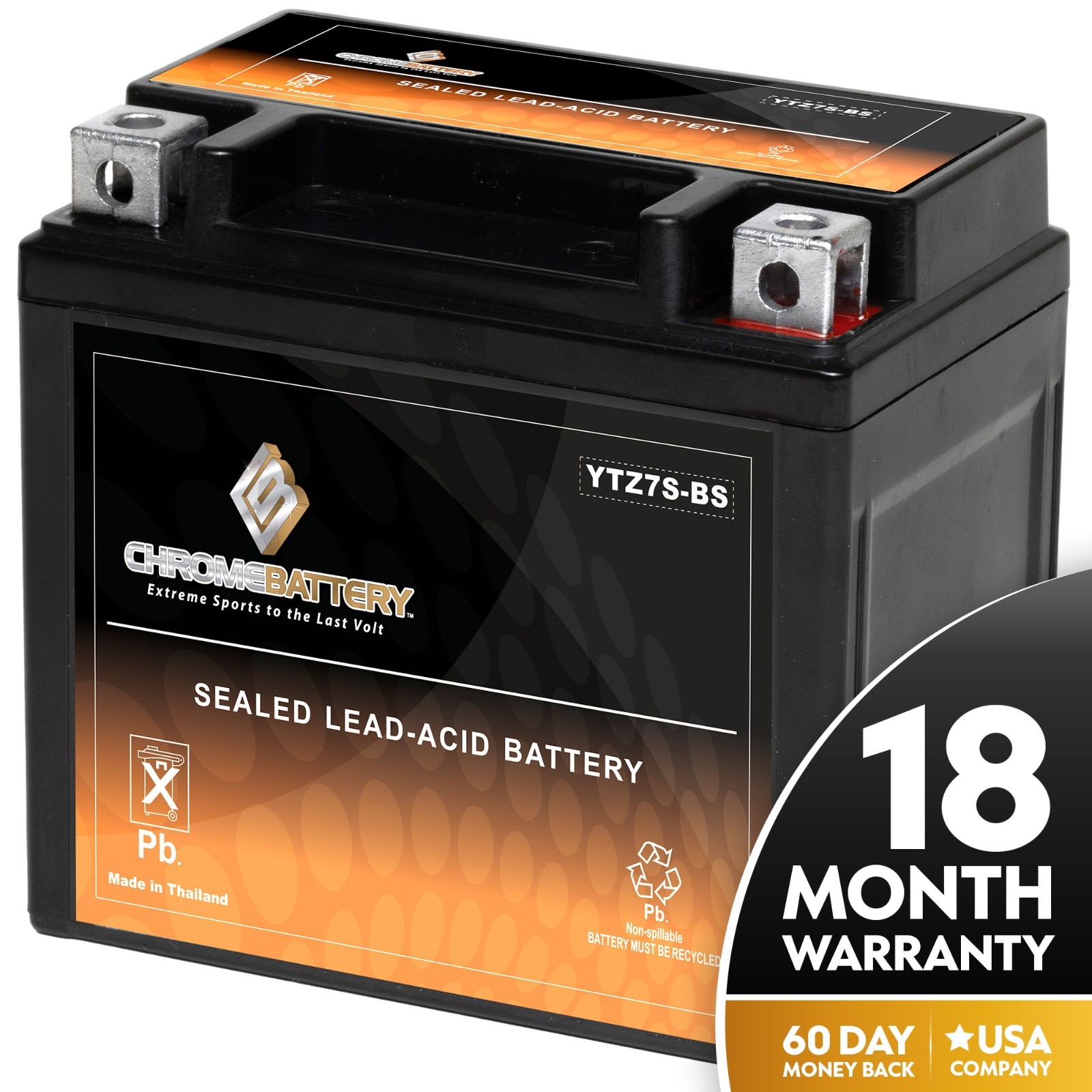 Chrome Battery YTZ7S High Performance Rechargeable Power Sports Battery
