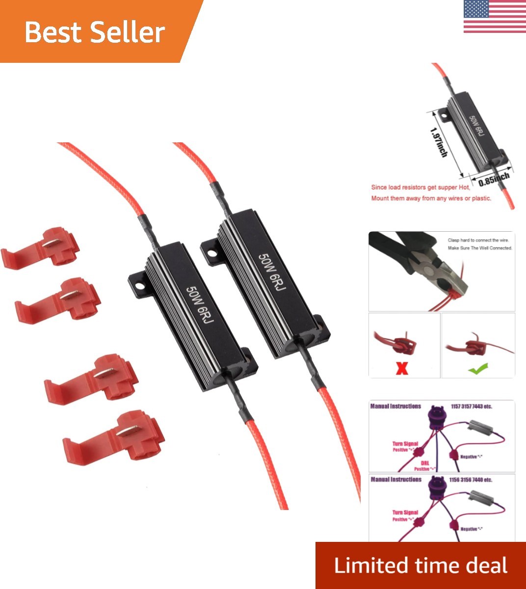 Innovative 50W 6ohm Load Resistor Kit for LED Bulb - No More Dashboard Warnings