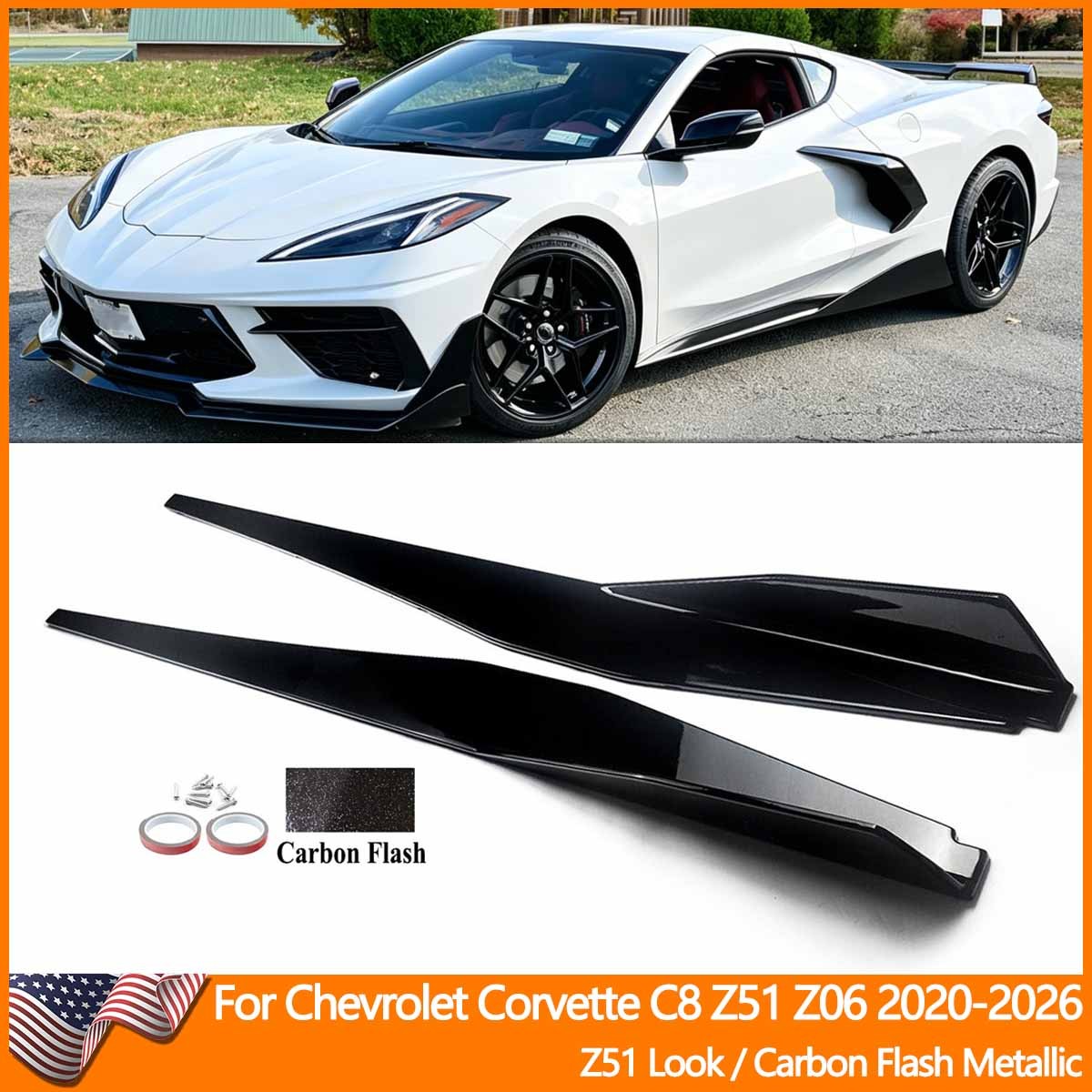 CARBON FLASH Metallic 5VM Style Side Skirts For Corvette C8 Z51 Stingray 2020-26