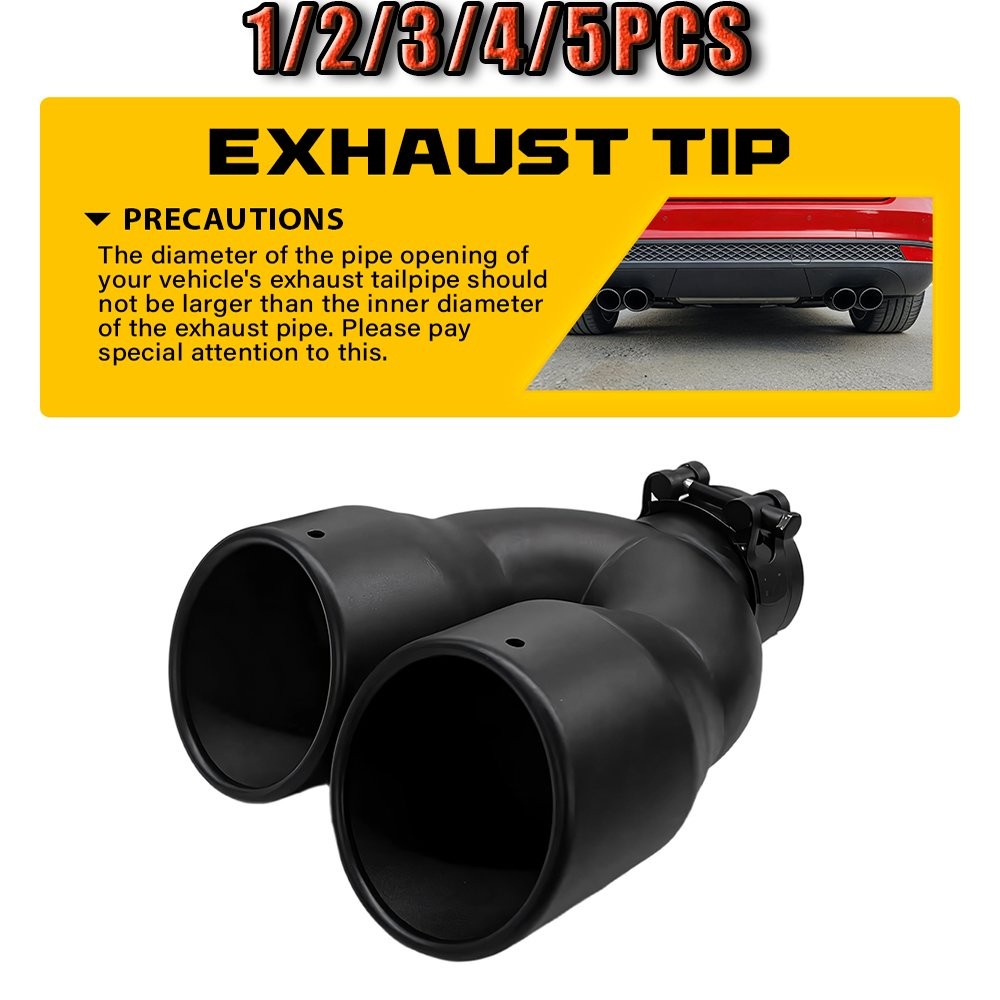 Universal Car Exhaust Pipe Curved Matte Black Dual Exhaust Tip 2.5inch Inlet1-5x