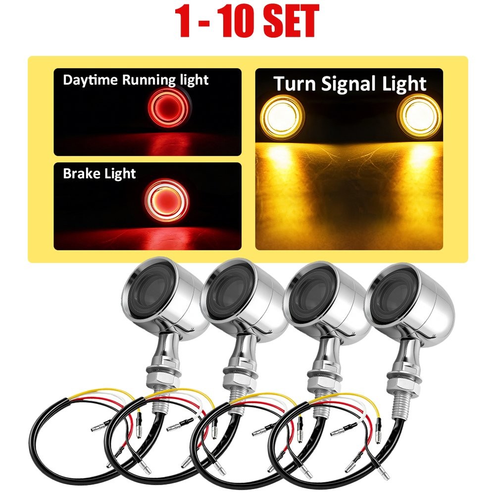 4-40x Motorcycle LED Turn Signal Running Brake Light Amber Red Chrome Indicators
