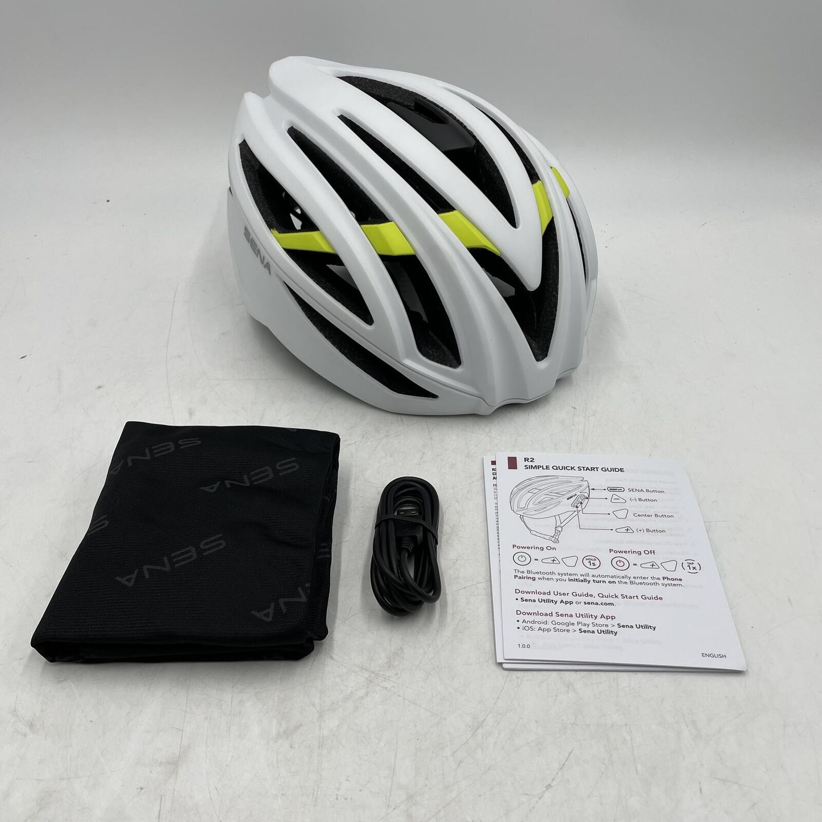 Sena R2 Cycling Bluetooth Helmet Mesh Intercom System, Matte White, Large