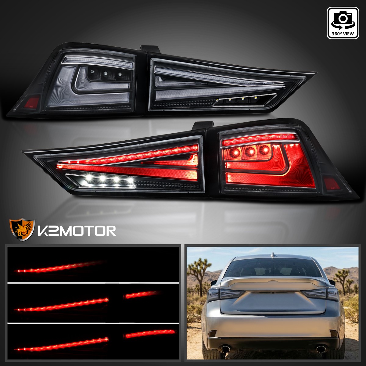 Fits 2014-2017 Lexus IS250 IS350 Black LED Tail Lights Sequential Turn Signal