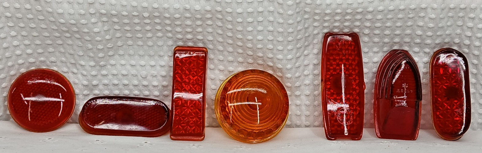 NOS LOT VTG AMBER RED ROUND OBLONG GLASS AUTO LENS RAT ROD HOT ROD FORD GM MOPAR