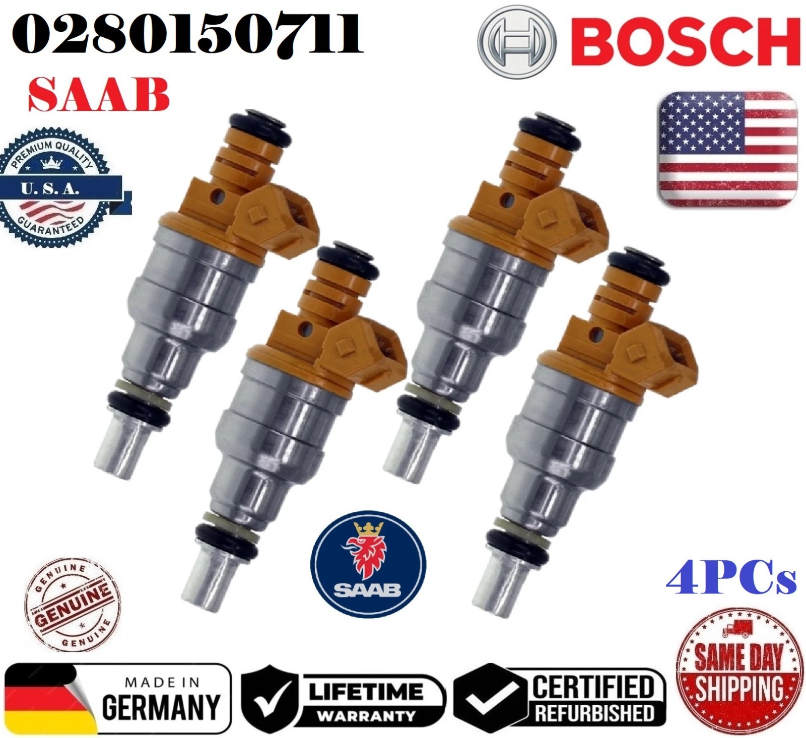 ✅ OEM 4x BOSCH Fuel Injectors For 1986-1990 SAAB 9000 900 2.0L 2.3L # 0280150711