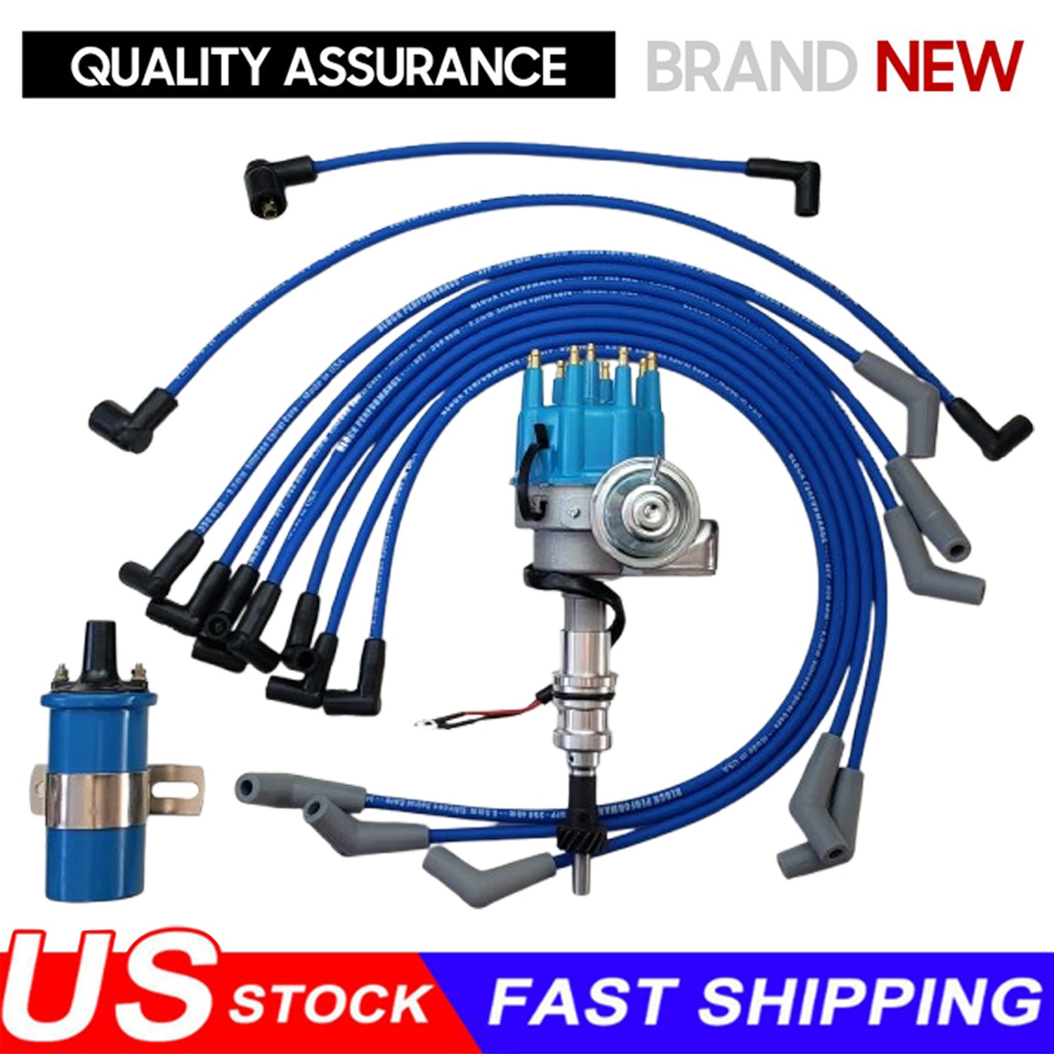 For SMALL BLOCK FORD 289-302 Small HEI Distributor + 45K Coil + SPARK PLUG WIRES