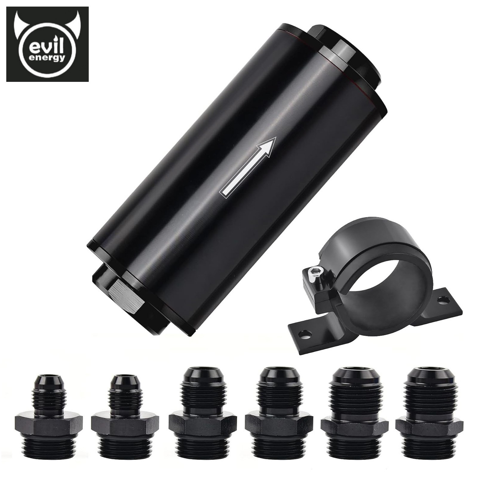 EVIL ENERGY 10 Micron Inline Fuel Filter w/ 6AN 8AN 10AN Adapter Fittings Brand