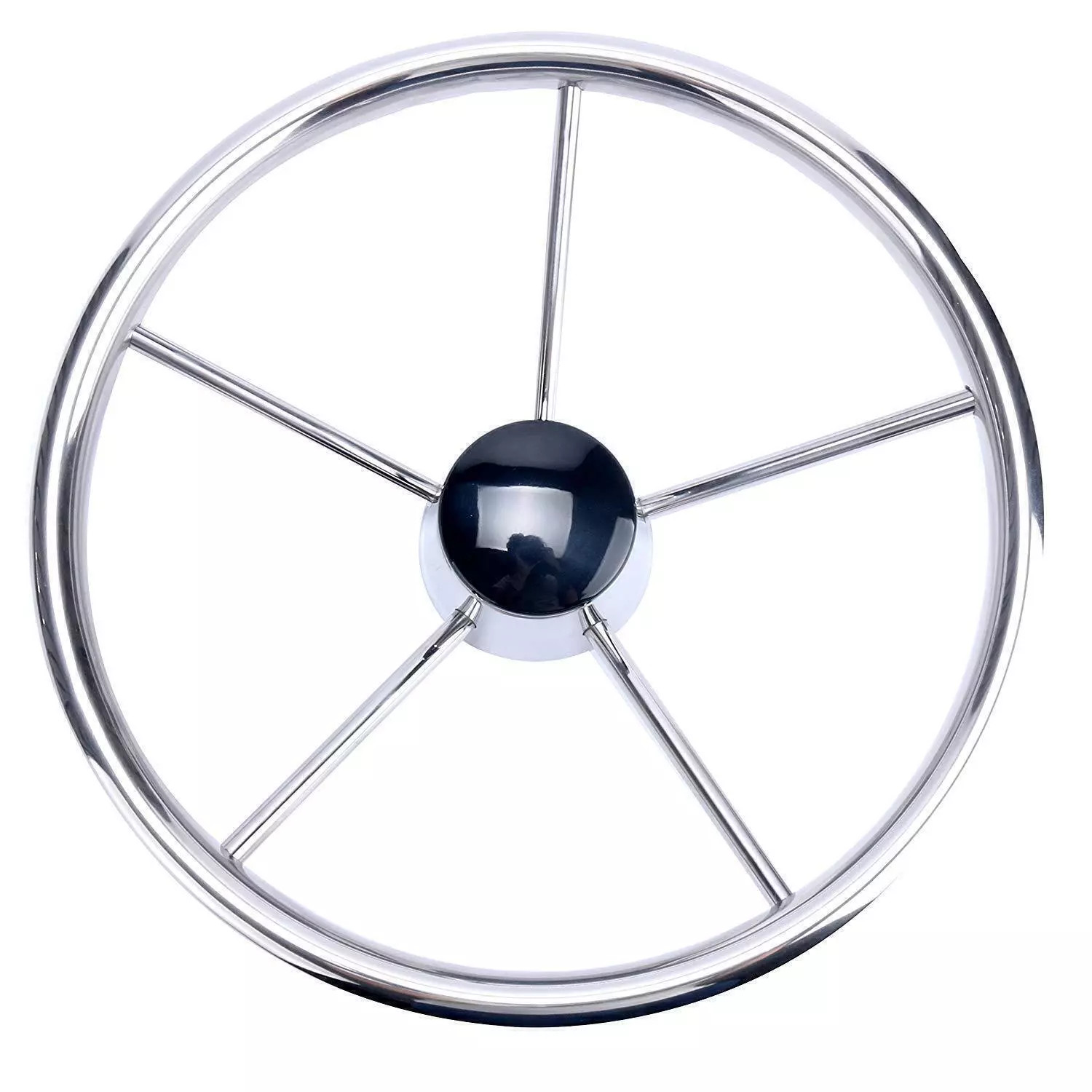 Amarine Made 5 Spoke Destroyer Style Boat Stainless Steering Wheel 13-1/2 Inch