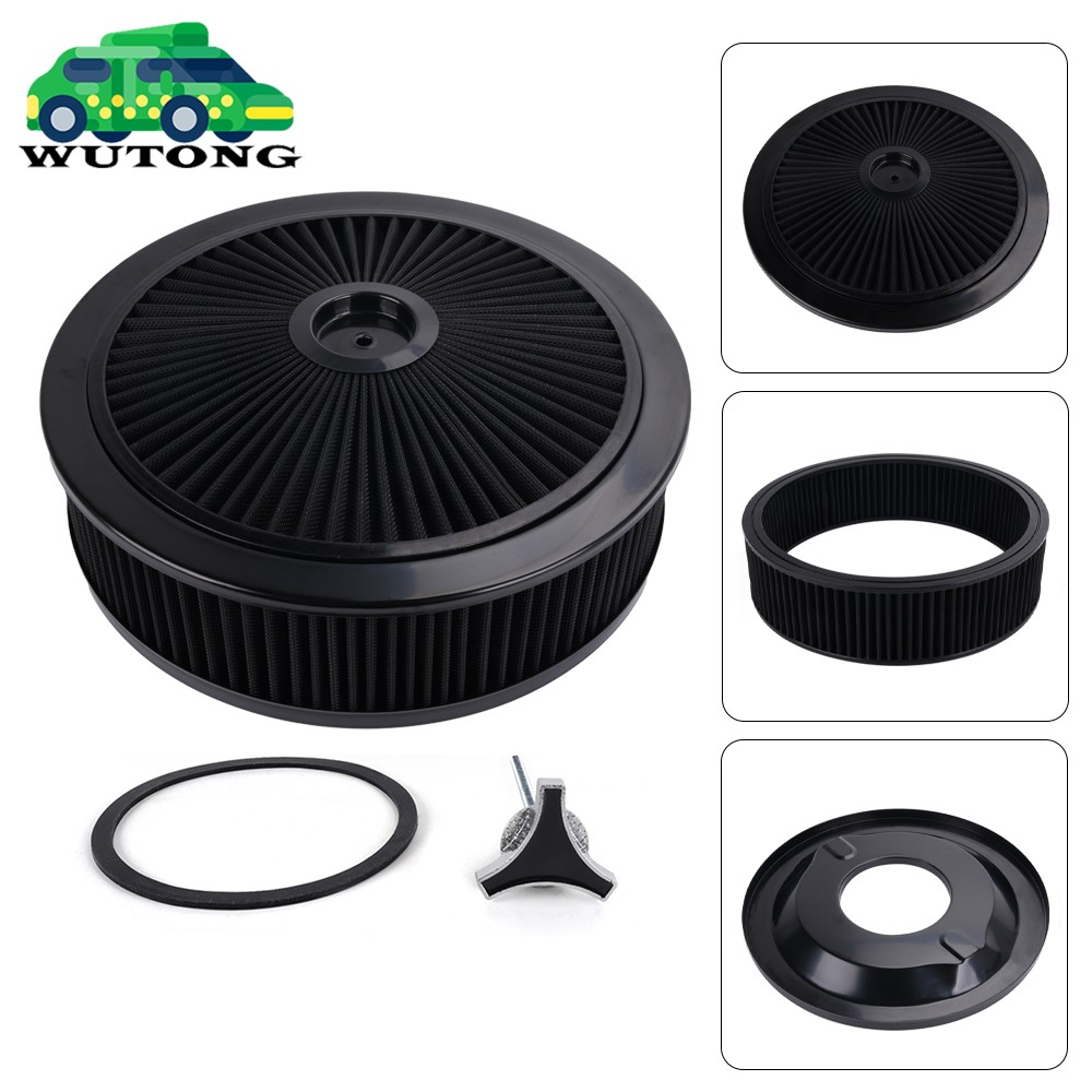 Black Deep Dish Performance Air Cleaner, 14 x 4 Inch, Round Shape, Universal