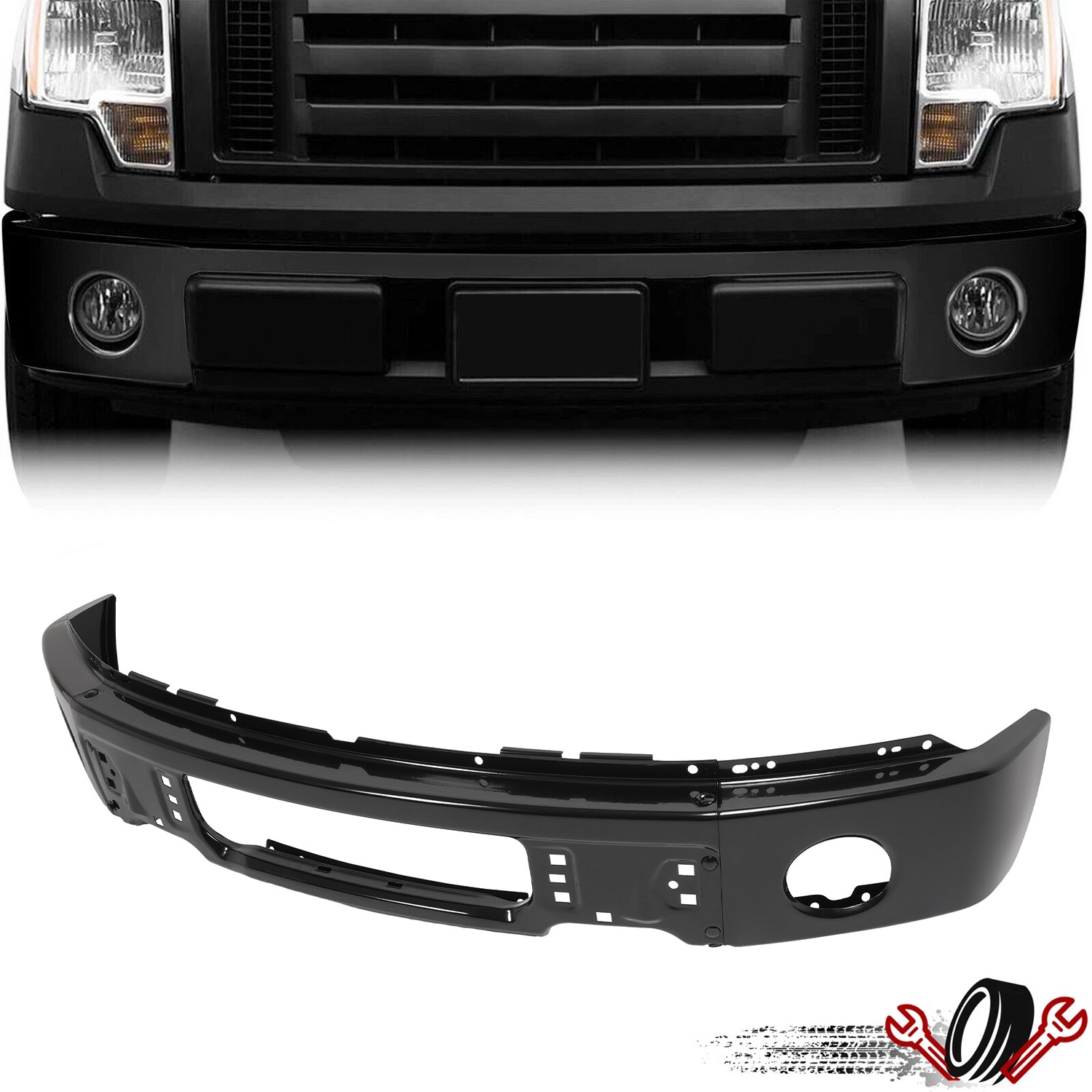 Front Black Steel Bumper Face Bar 3PC For Ford F150 2009-2014 w/ Fog Light Hole Front Black Steel Bumper Face Bar 3PC For Ford F150 2009-2014 w/ Fog Light Hole