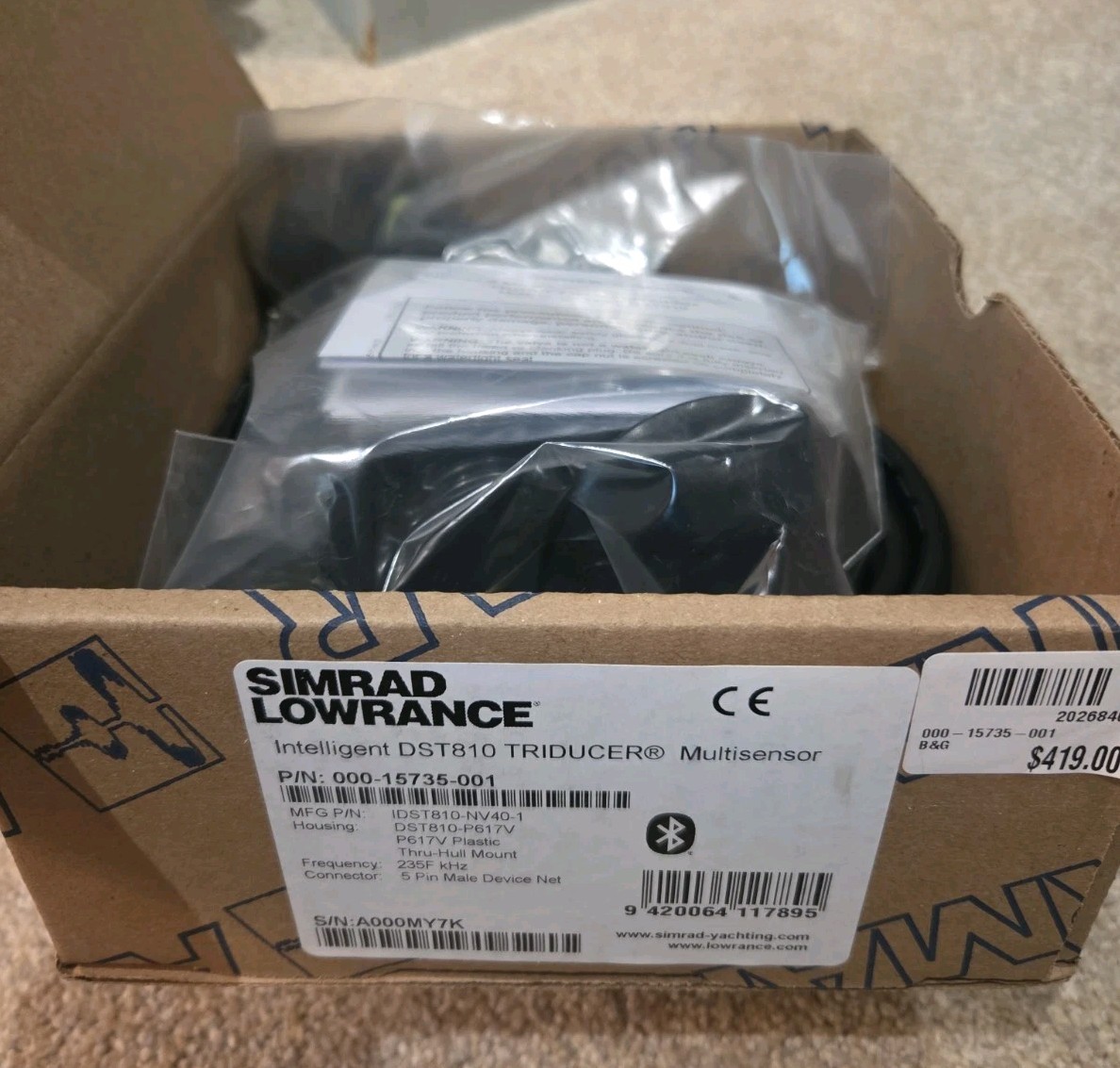 Simrad Lowrance Airmar DST-810 Triducer Multisensor Depth Speed Temp Thru Hull