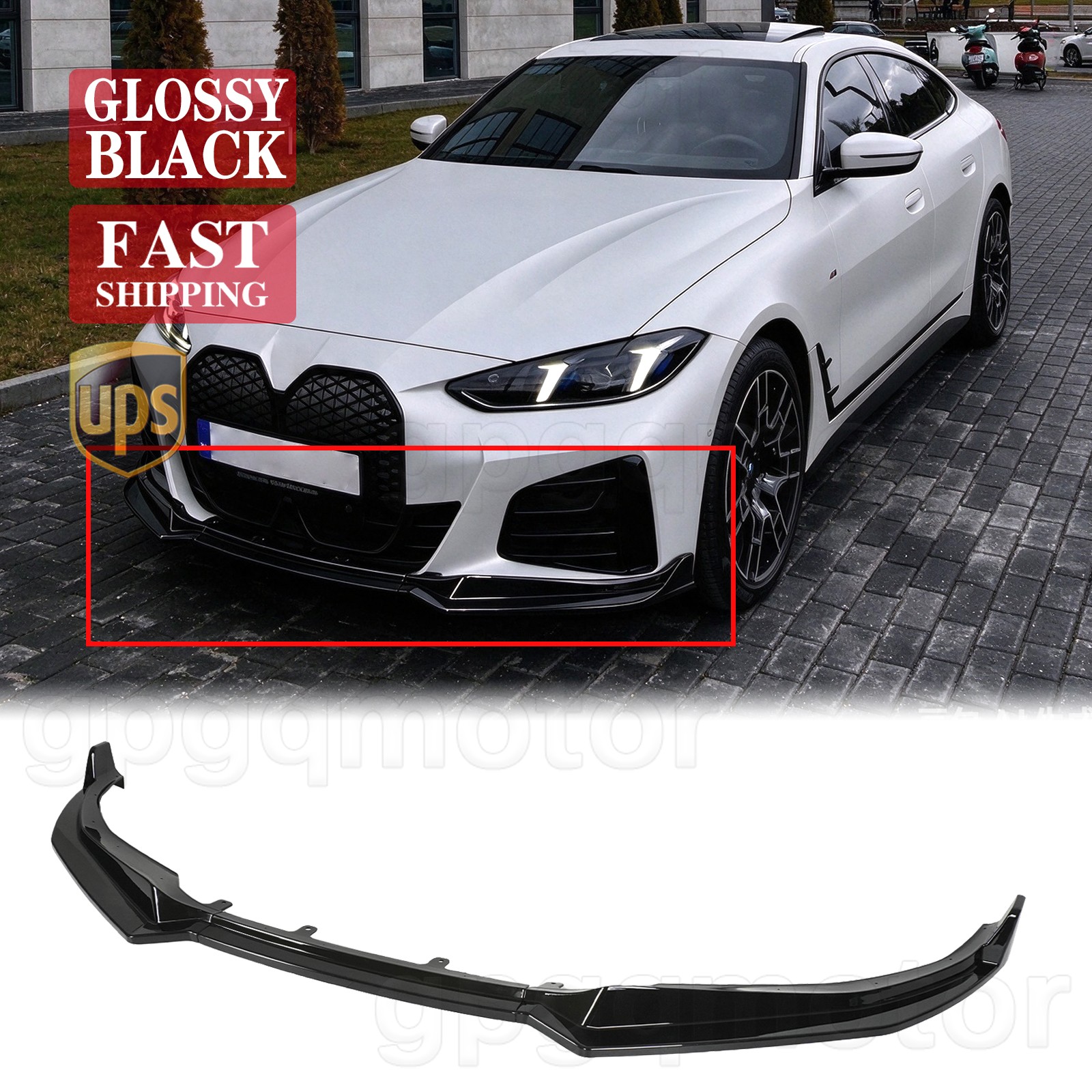 For BMW G26 M440i i4 M50 Gran Coupe 21-26 CS Style Glossy Black Front Bumper Lip