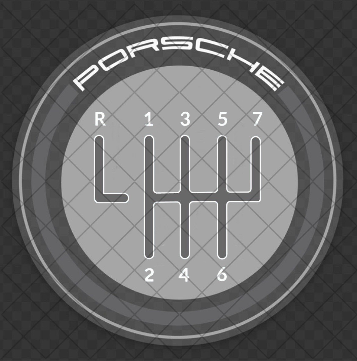 Porsche 7 Speed Manual Shift Pattern Decal - Grey for Glass Windows 991 992 718