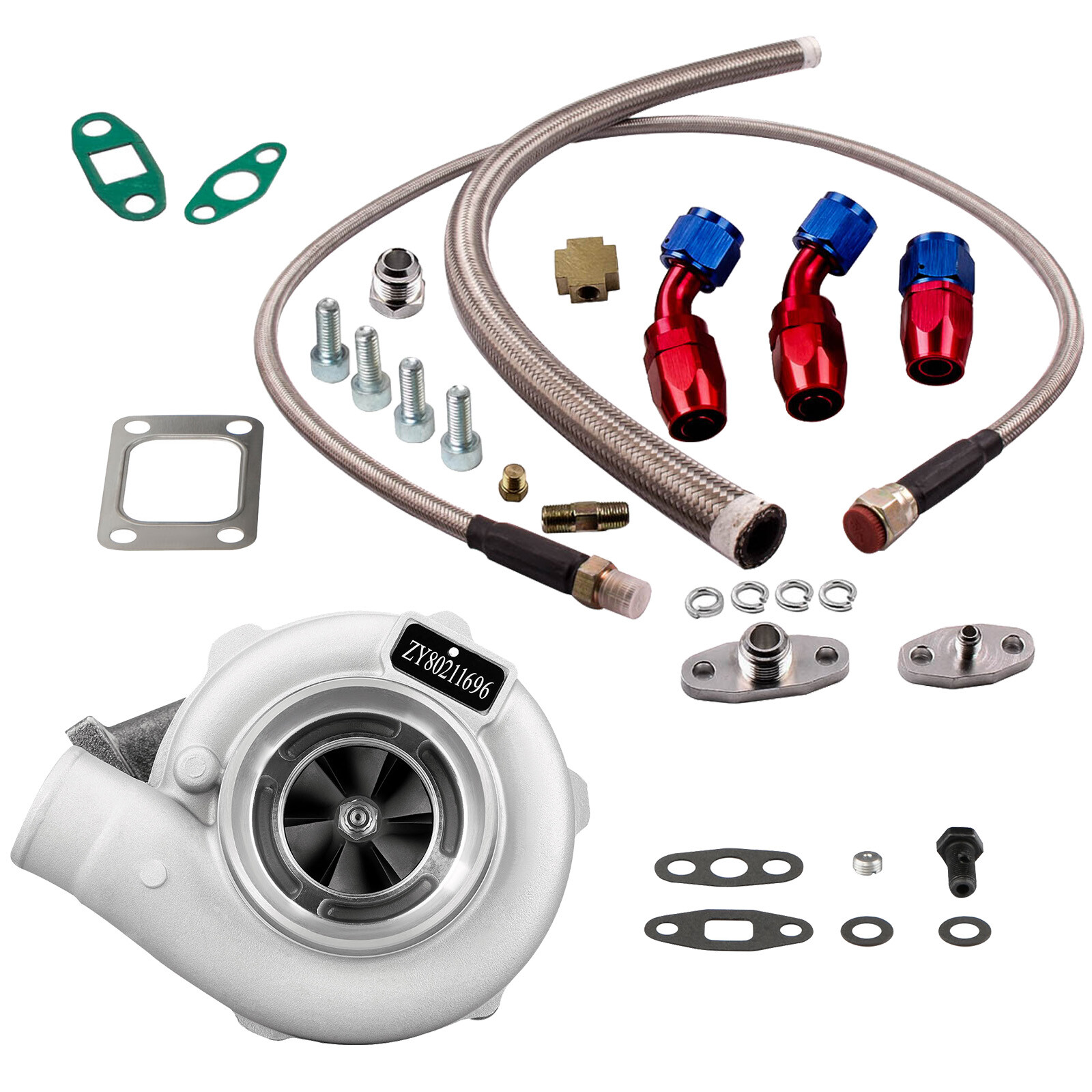 GT30 GT3037 GT3076 Turbocharger 500HP 0.82 A/R + Oil Drain Return FEED Line kit