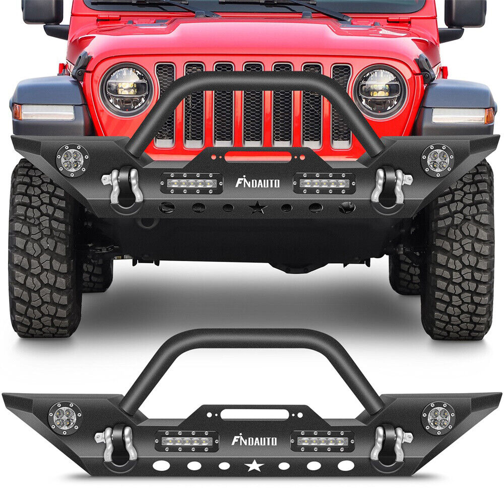 PICKOOR Front Bumper w/ Winch Plate & LED Lights For 2007-2018 Jeep Wrangler JK