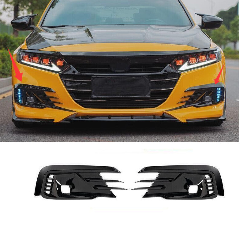 For Honda Accord 2021-22 Gloss Black Front Fog Lamp Light Molding Cover Trim Set
