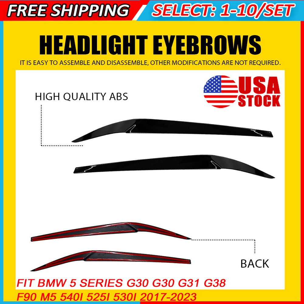 2-20x Headlight Eyelid Eyebrow Trim Cover For BMW 5 Series M5 525i Glossy Black