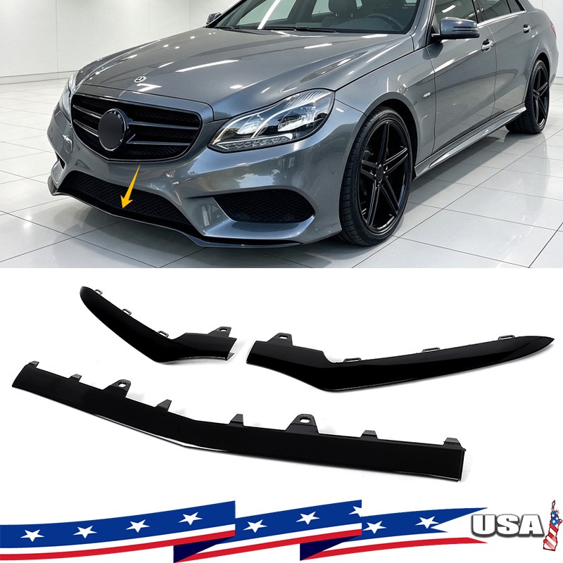 Gloss Black 3PCS Front Bumper Trim Molding For Benz W212 E-Class E350 2014-2016