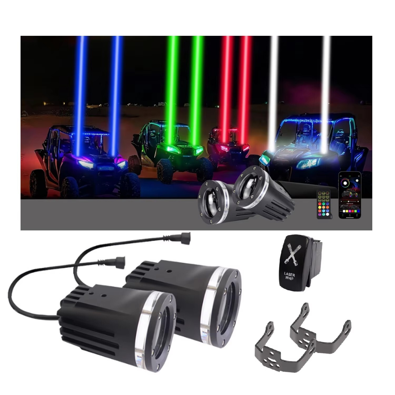 80w Whipless Whip Lights Laser RGB LED Spot Beam Pod FOR ATV UTV Can Am Polaris