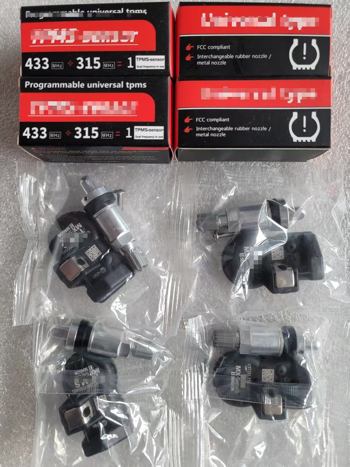 4 Pack Universal Programmable TPMS 315MHz&433MHz Metal Stem