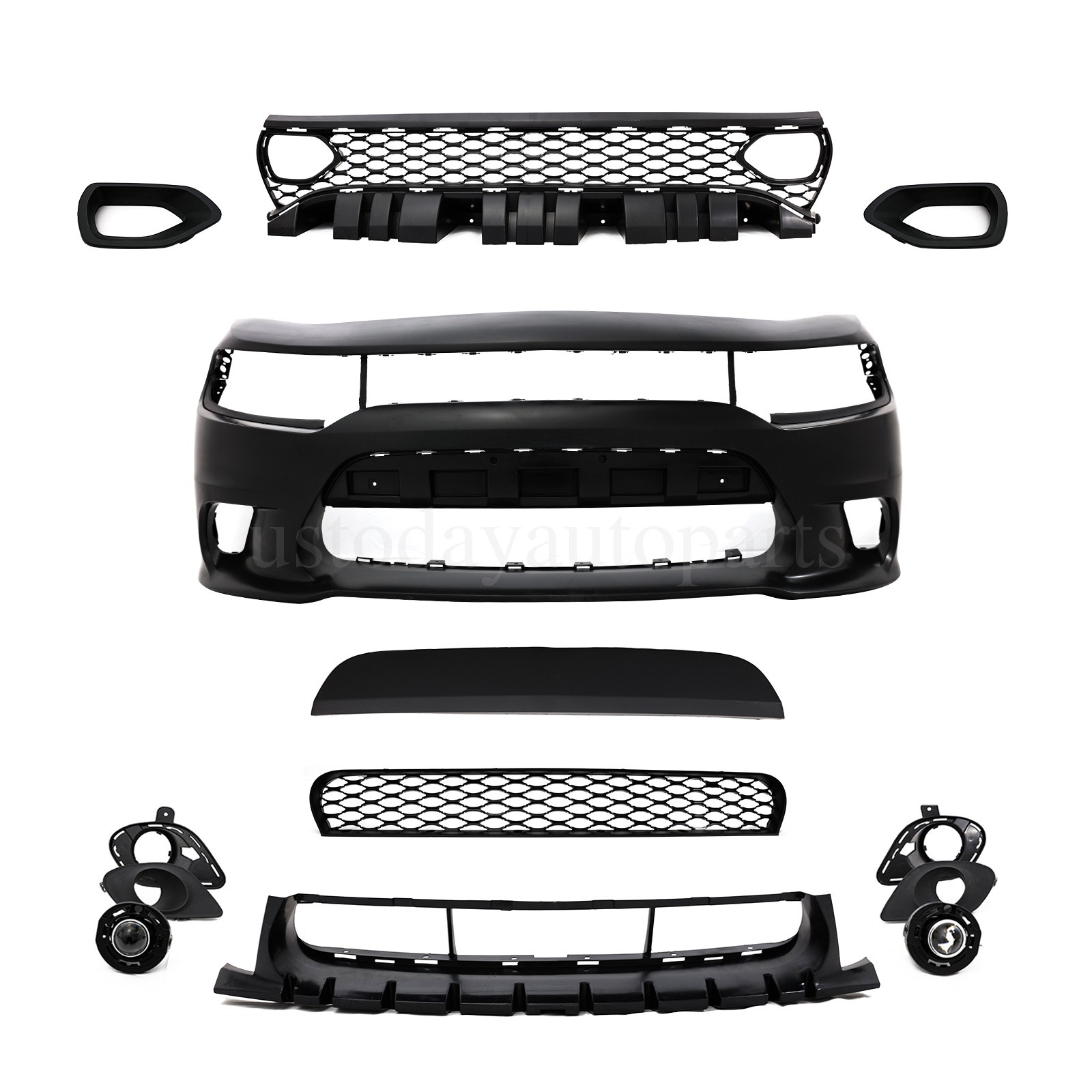 Front Bumper Full Kit with Grille Fog Lights For 2015-2023 Dodge Charger