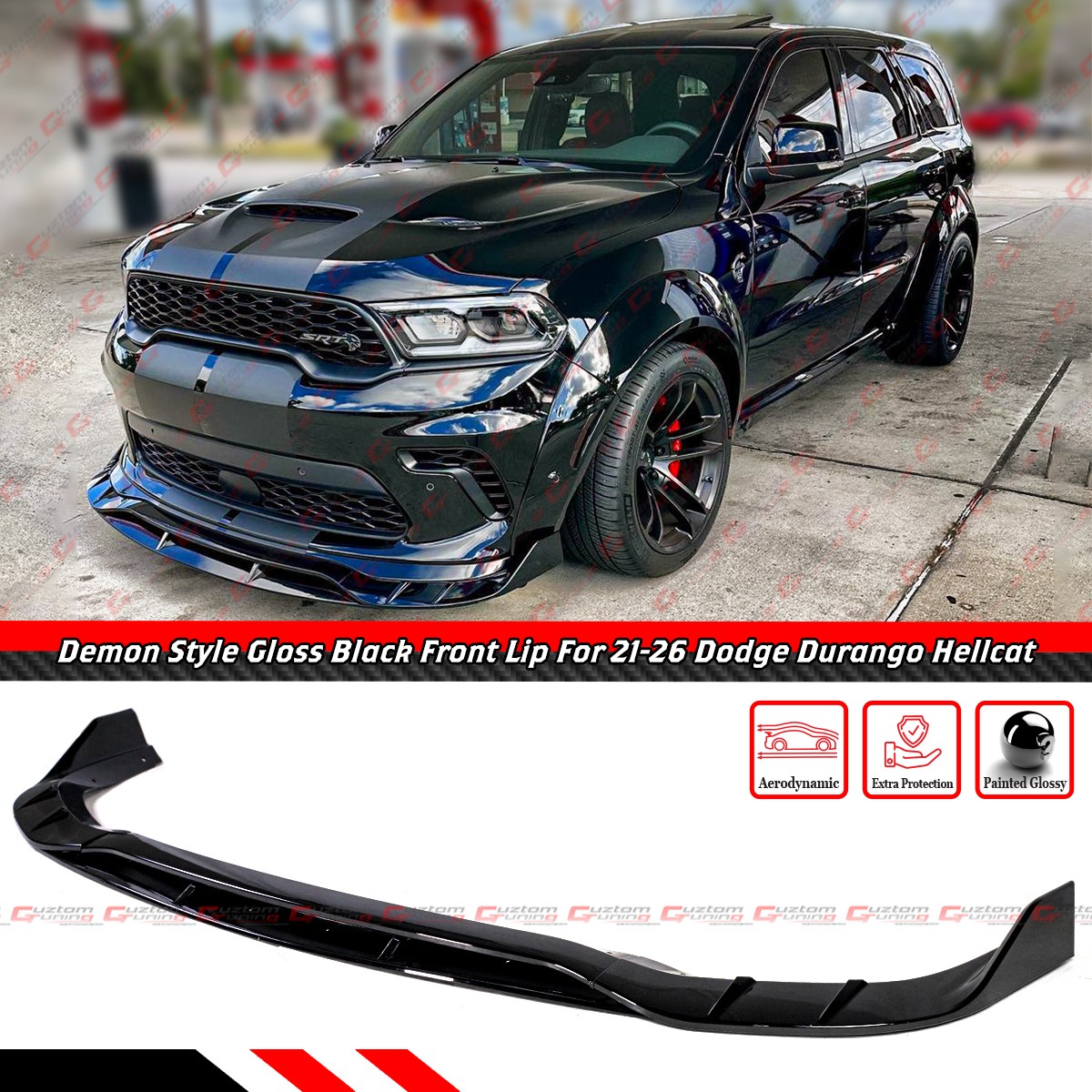 For 21-26 Dodge Durango SRT Hellcat Gloss Blk Demon Double Deck Front Bumper Lip