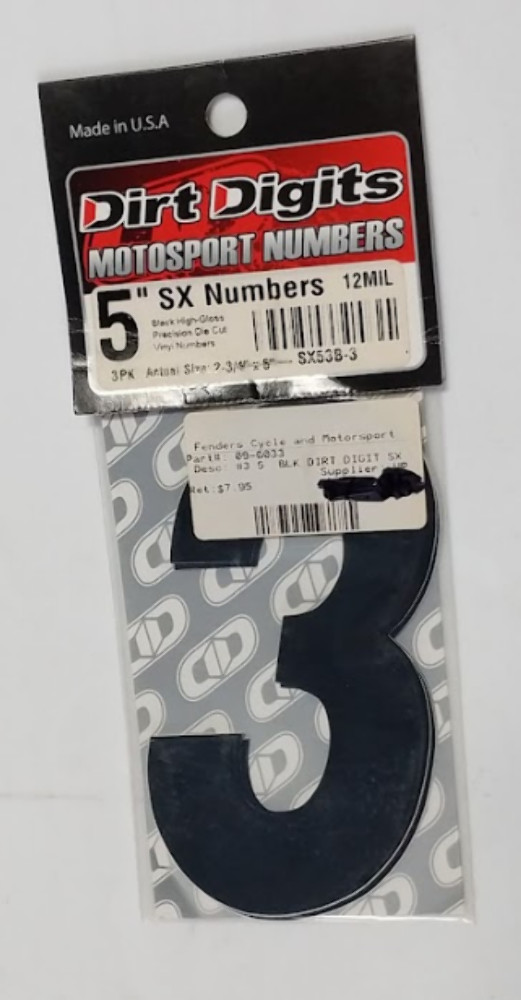 QTY 2 | Dirt Digits Super Competition 5in Black Number 3 09-6033 1509793