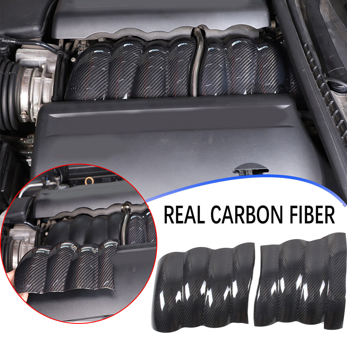 7Pcs Real Dry Carbon Fiber Intake Manifold Cover Engine Corvette C6 2005-2013