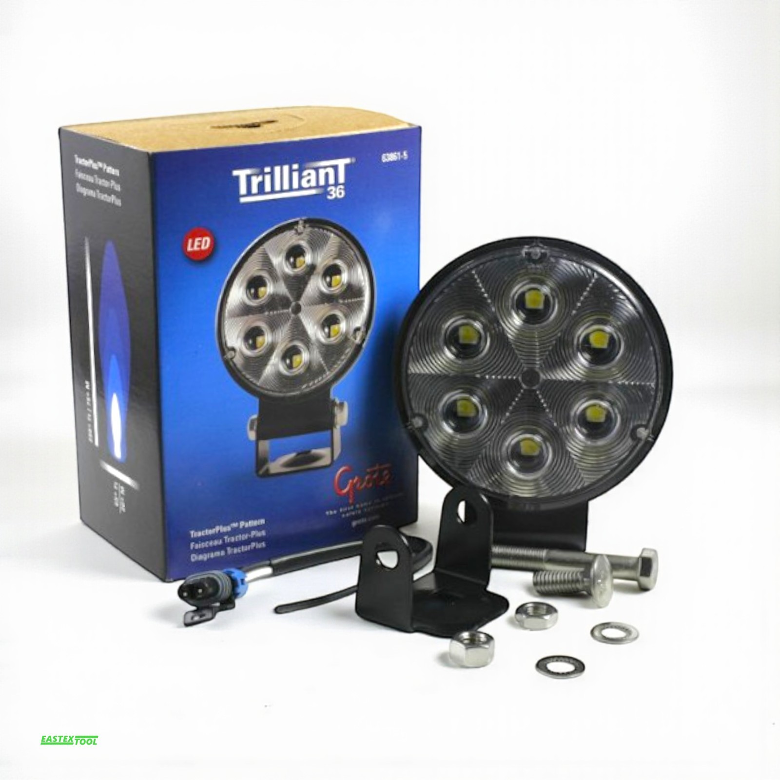 GROTE 63861 TRILLIANT 36 LED WORK LIGHT WITH BRACKET & PIGTAIL - 12-24V WHITE