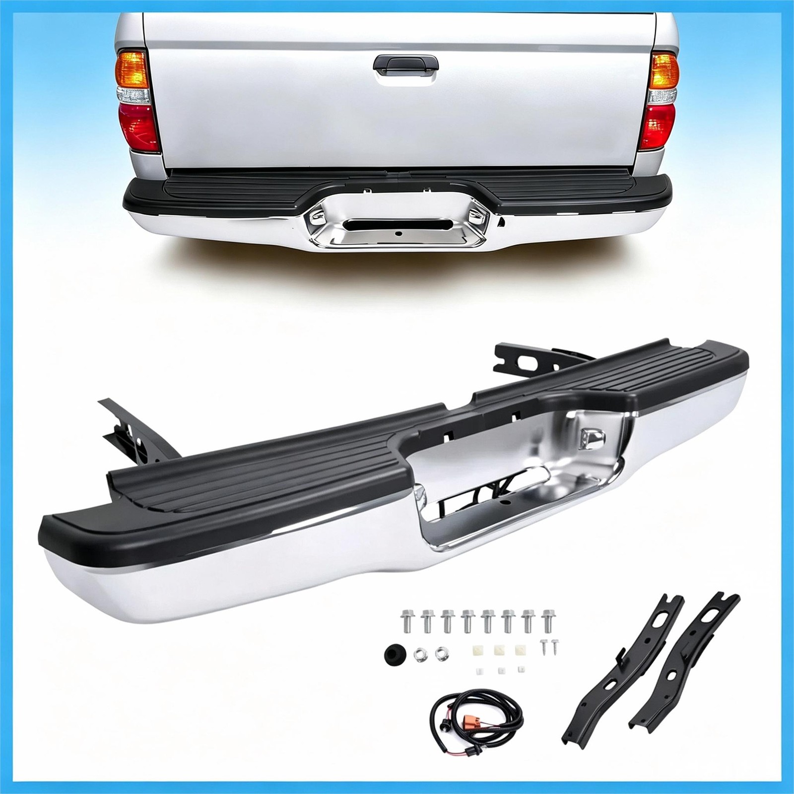 For Toyota Tacoma 1995-2004 Complete Chrome Rear Steel Step Bumper Assembly