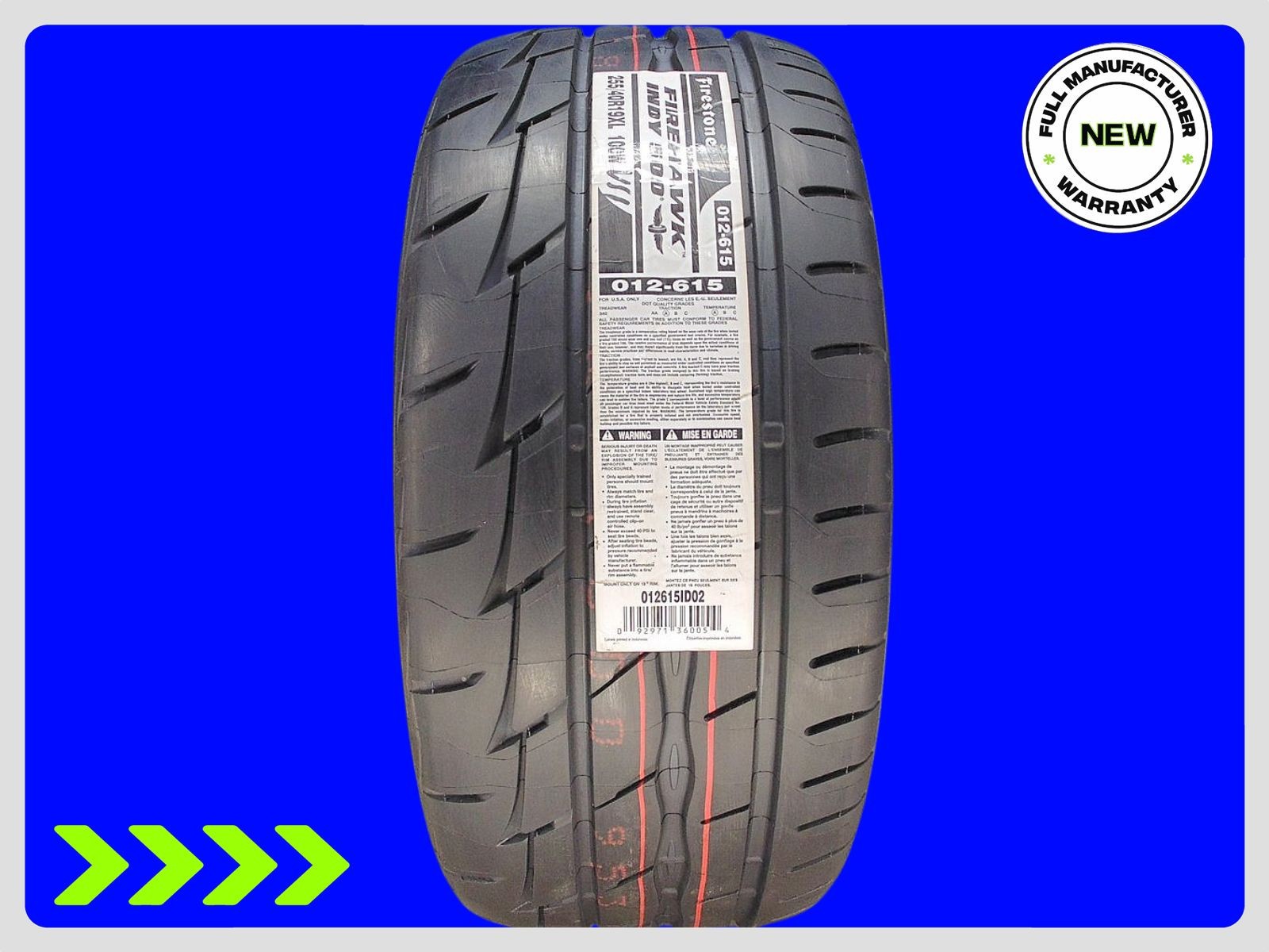1 Brand New 255/40R19 Firestone Firehawk Indy 500 XL Tire 100W 255/40/19 2554019