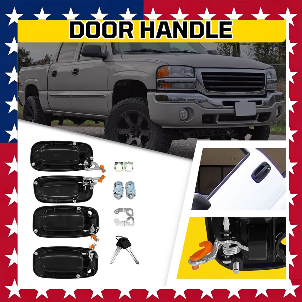 For 99-07 GMC Cadillac Chevy Exterior Door Handle w/ Lock Cylinders & Key 4-20x