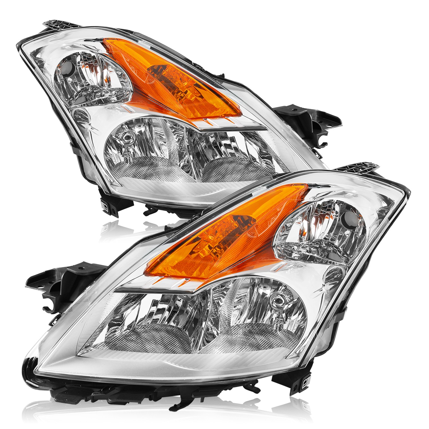 For 2007 2008 2009 Nissan Altima Sedan Halogen Chrome Headlights Headlamps Set