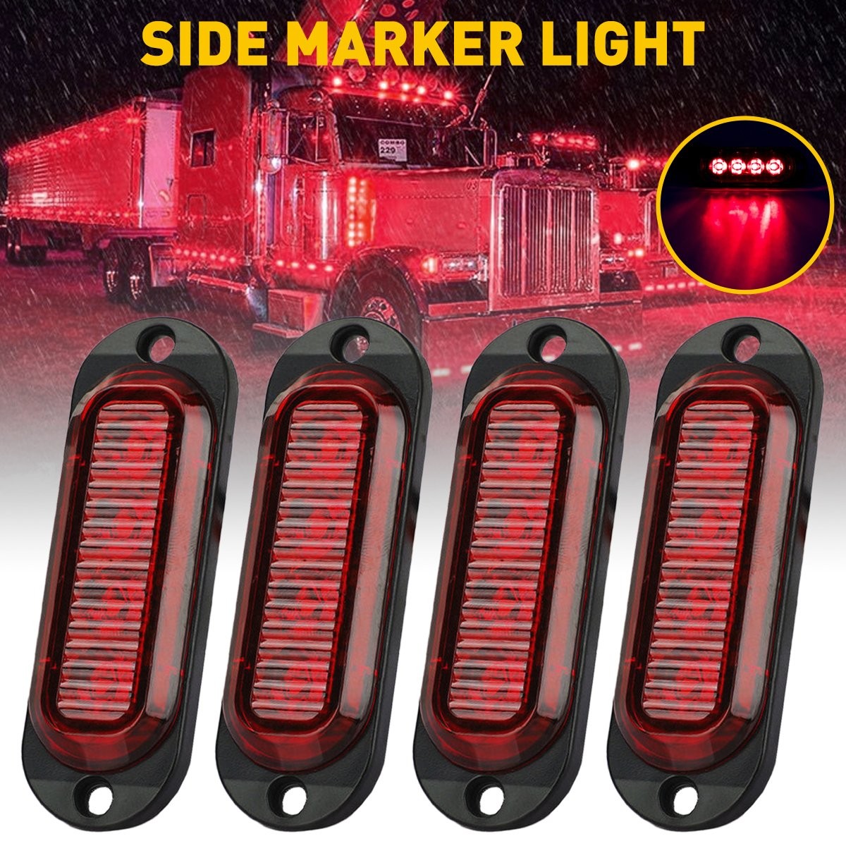 4-12PCS Amber/Red LED Side Marker Clearance Lights Waterproof Trailer Truck RV