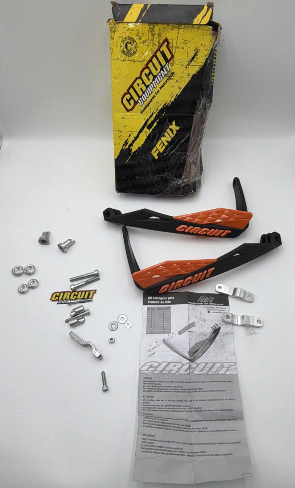 Circuit Equipment Fenix Motorcycle Handguards Carbon Look Orange Black *READ*