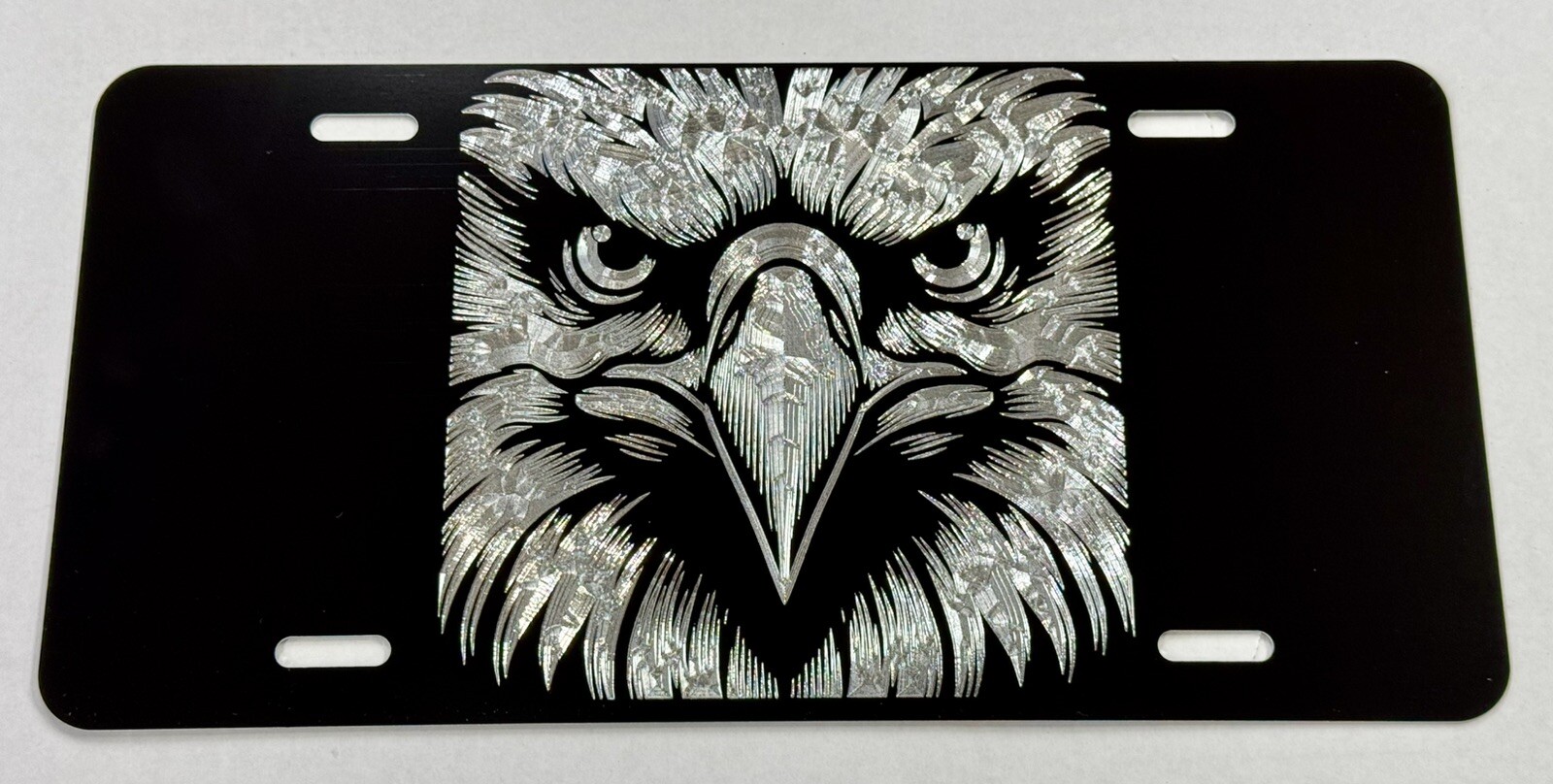 US American Eagle Face Diamond Etched Engraved Car Tag Patriotic License Plate