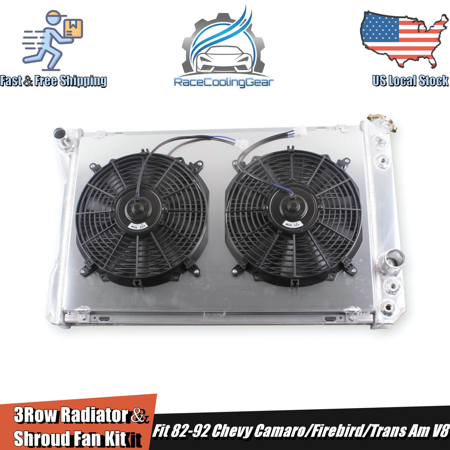 3 Row Radiator+Shroud+2*Fan For 1982-1992 Chevy Camaro RS Z28/Pontiac Firebird