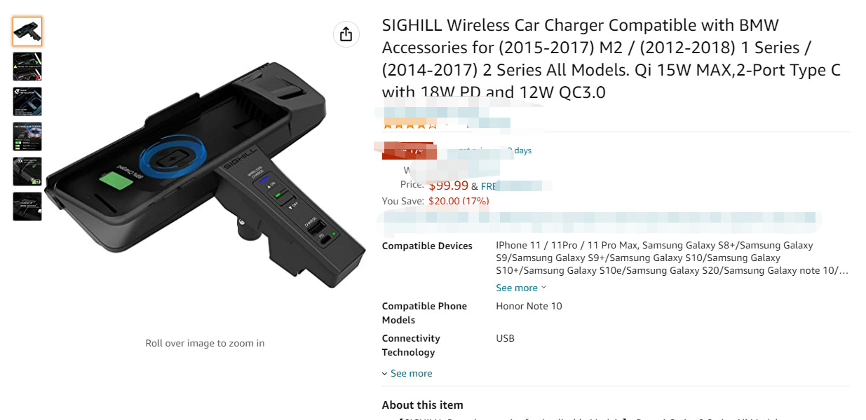 Wireless Car Charger Compatible with BMW M2 M1  origina $99