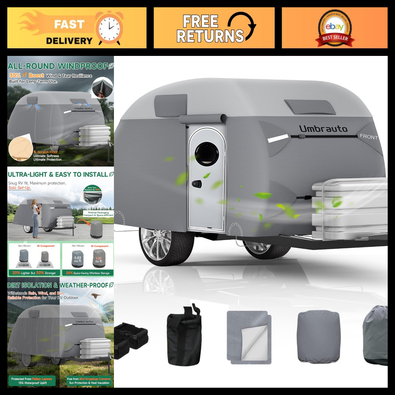 Heavy Duty Waterproof Teardrop Trailer Cover 10\'-12\' | 9 Layers, Windproof Strap Heavy Duty Waterproof Teardrop Trailer Cover 10\'-12\' | 9 Layers, Windproof Strap