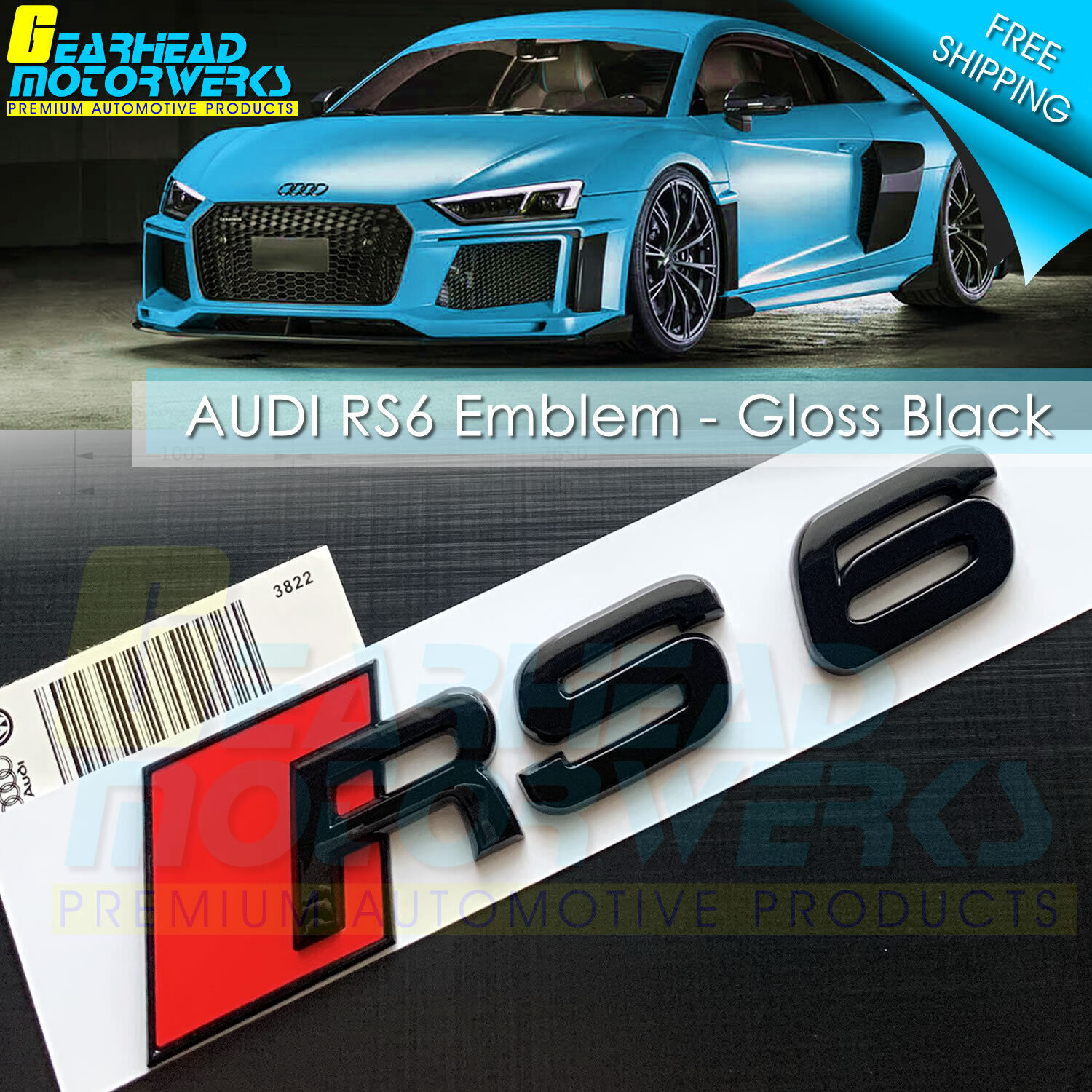 Audi RS6 Gloss Black Emblem 3D Badge Rear Trunk Tailgate for Audi RS6 S6 A6 OEM